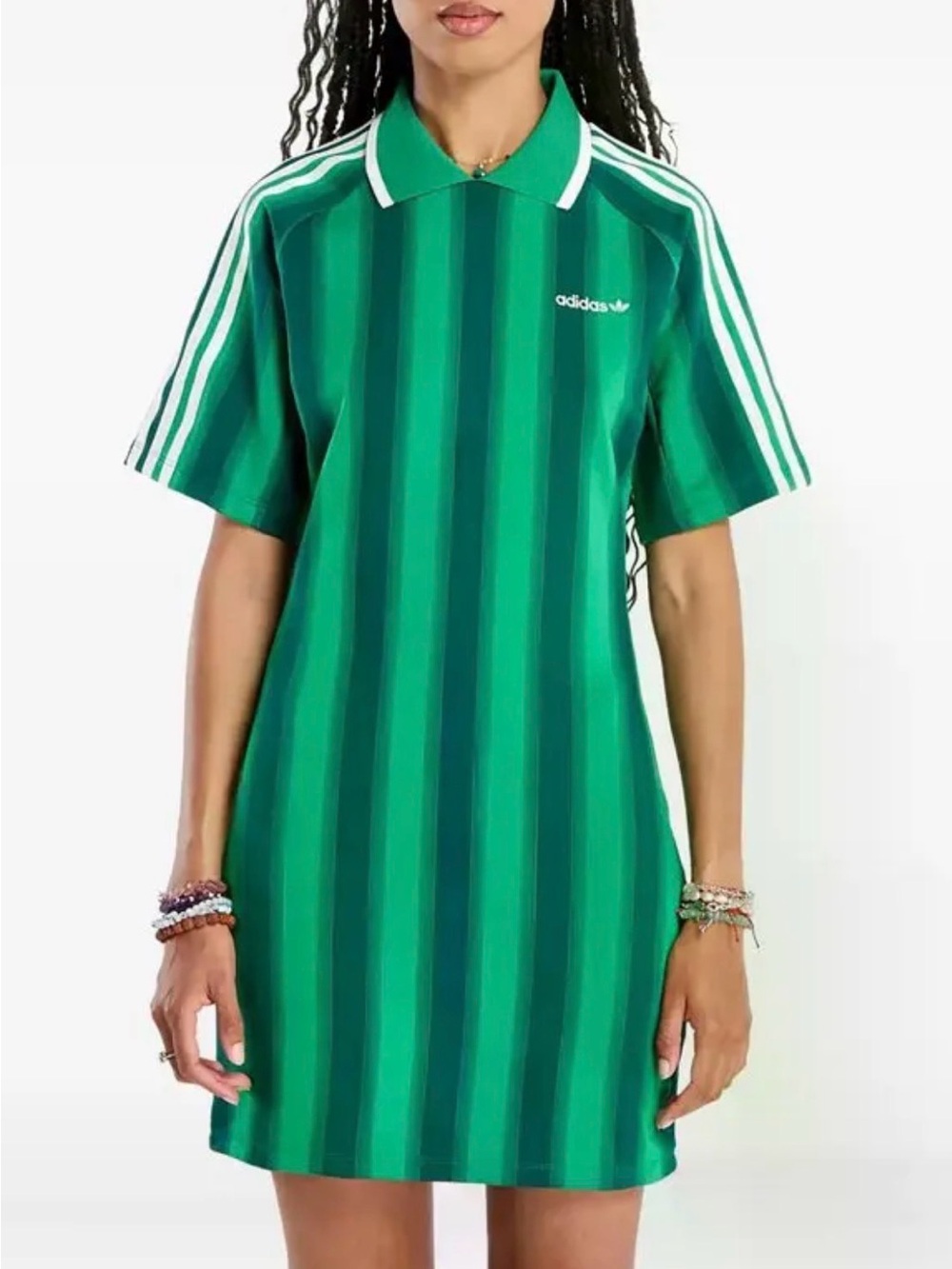 Adidas Green and Dark Green Vertical Stripe Polo Soccer Inspired Mini Dress L - Picture 5 of 5